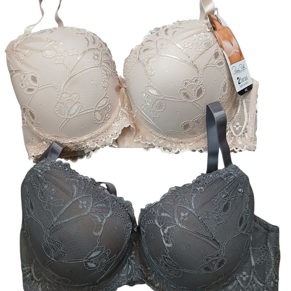 Elegant Rene Rofe Lace Bra Set - Cream and Gray Size 40C